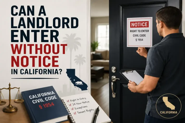 Landlord at a California rental door during a Can a Landlord Enter Without Notice in California? dispute.