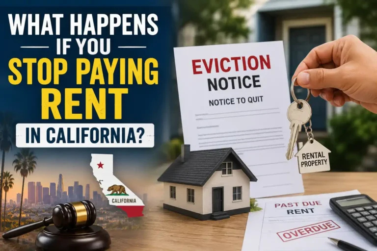 What happens if you stop paying rent in California? Tenant holding an unpaid rent notice while facing possible eviction and financial consequences.